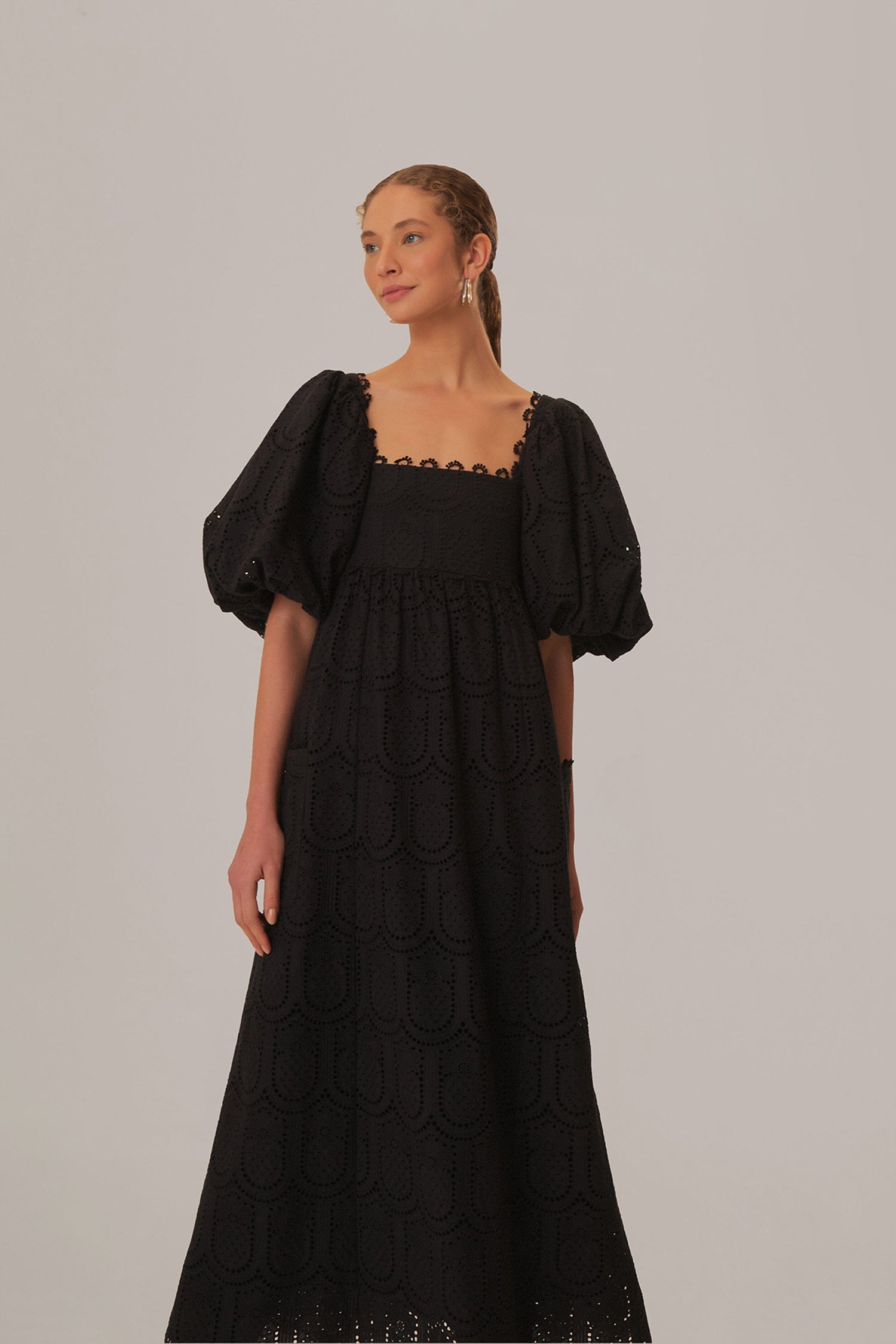 farm rio black pineapple cotton eyelet maxi dress Farm Rio Pineapple Eyelet Maxi Dress