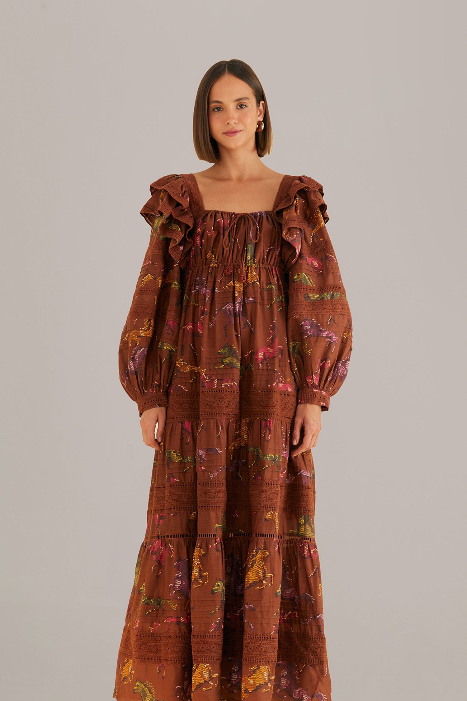 Brown Dotted Horses Maxi Dress FARM Rio Brown Dotted Horses Maxi Dress FARM Rio