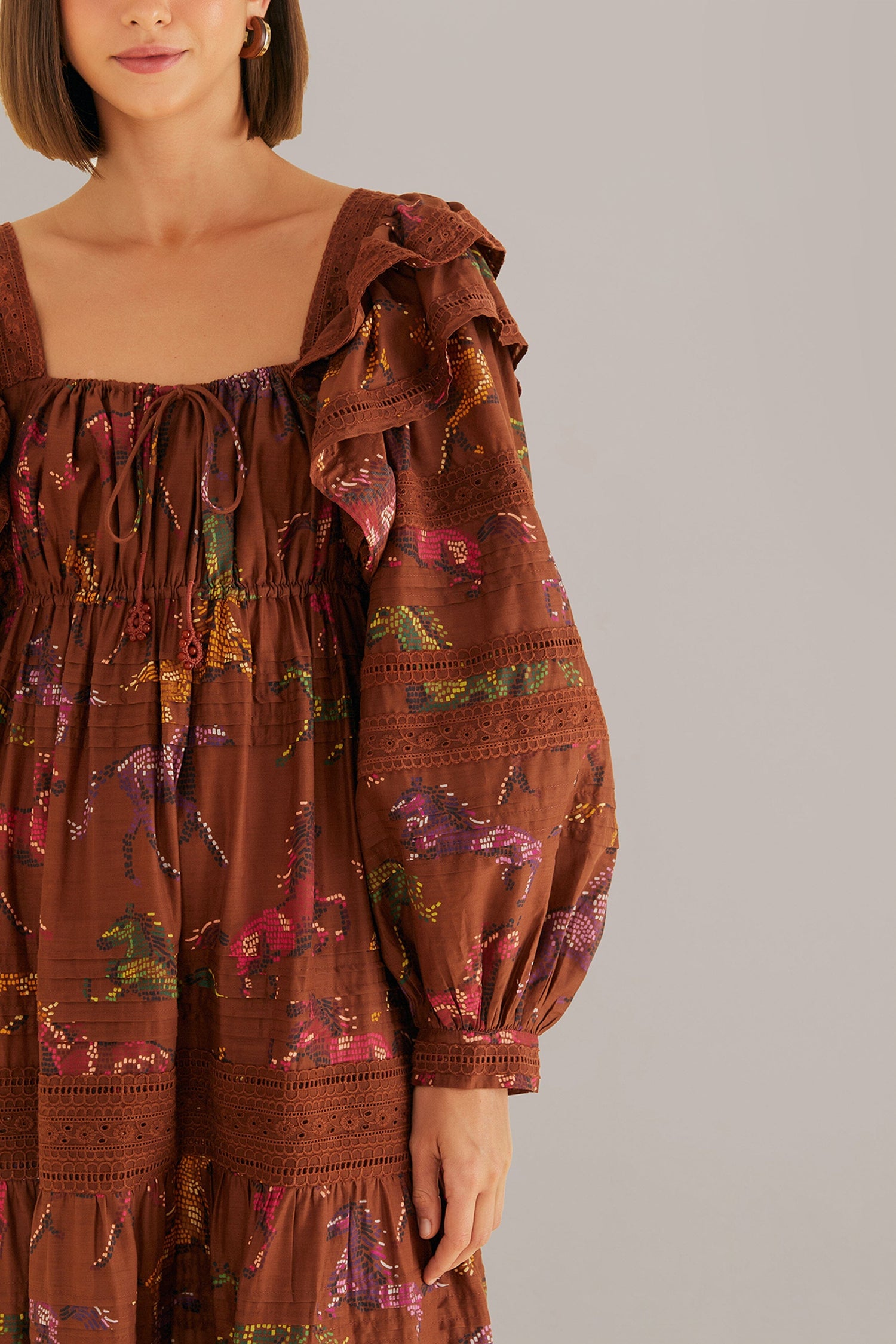 Brown Dotted Horses Maxi Dress FARM Rio Brown Dotted Horses Maxi Dress FARM Rio