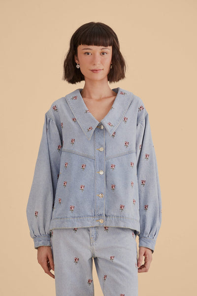 Rose Embroidered Denim Jacket FARM Rio