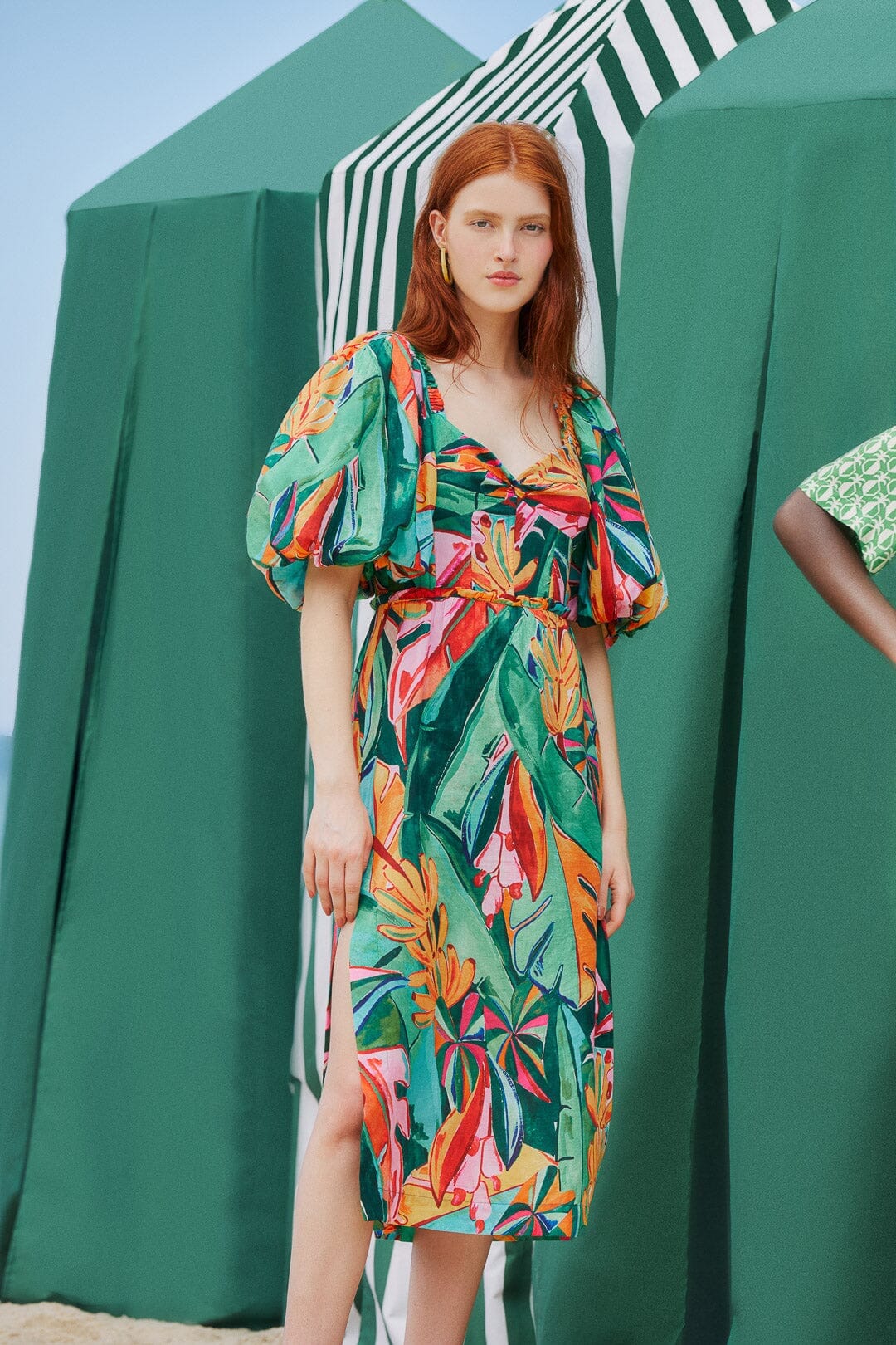 Multicolor Banana Foliage Puff Sleeve Midi Dress – FARM Rio