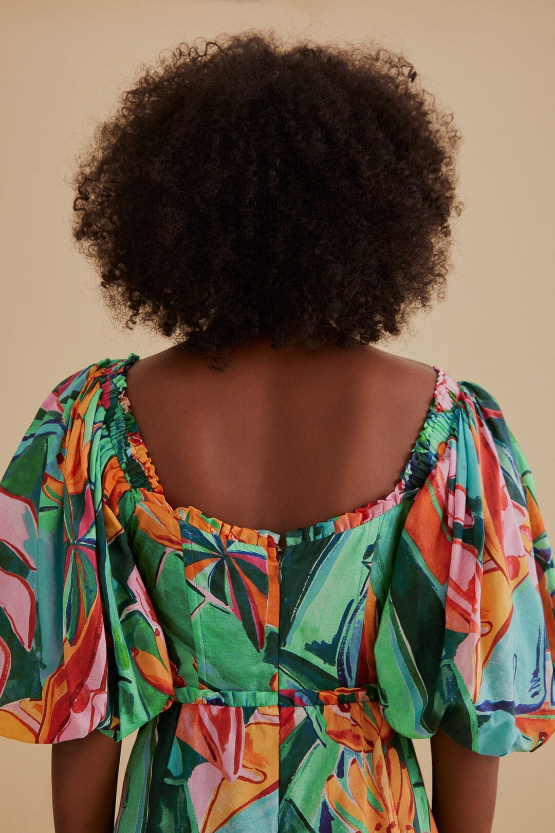 Multicolor Banana Foliage Puff Sleeve Midi Dress FARM Rio Multicolor Banana Foliage Puff Sleeve Midi Dress FARM Rio