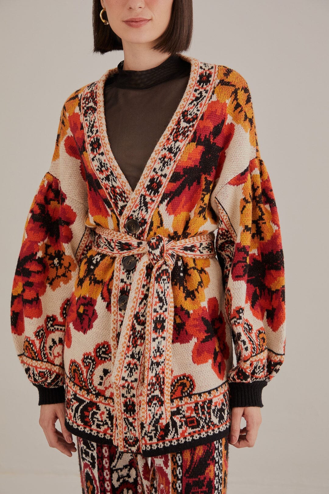 Sand Winter Tapestry Knit Cardigan FARM Rio Sand Winter Tapestry Knit Cardigan FARM Rio