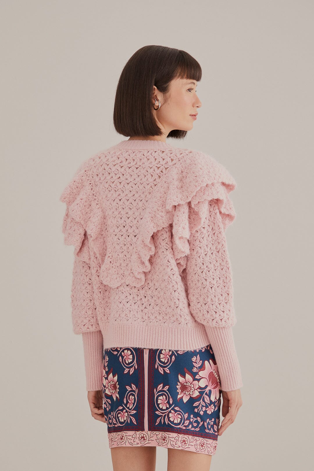 Cardigan en tricot à texture de fleur rose