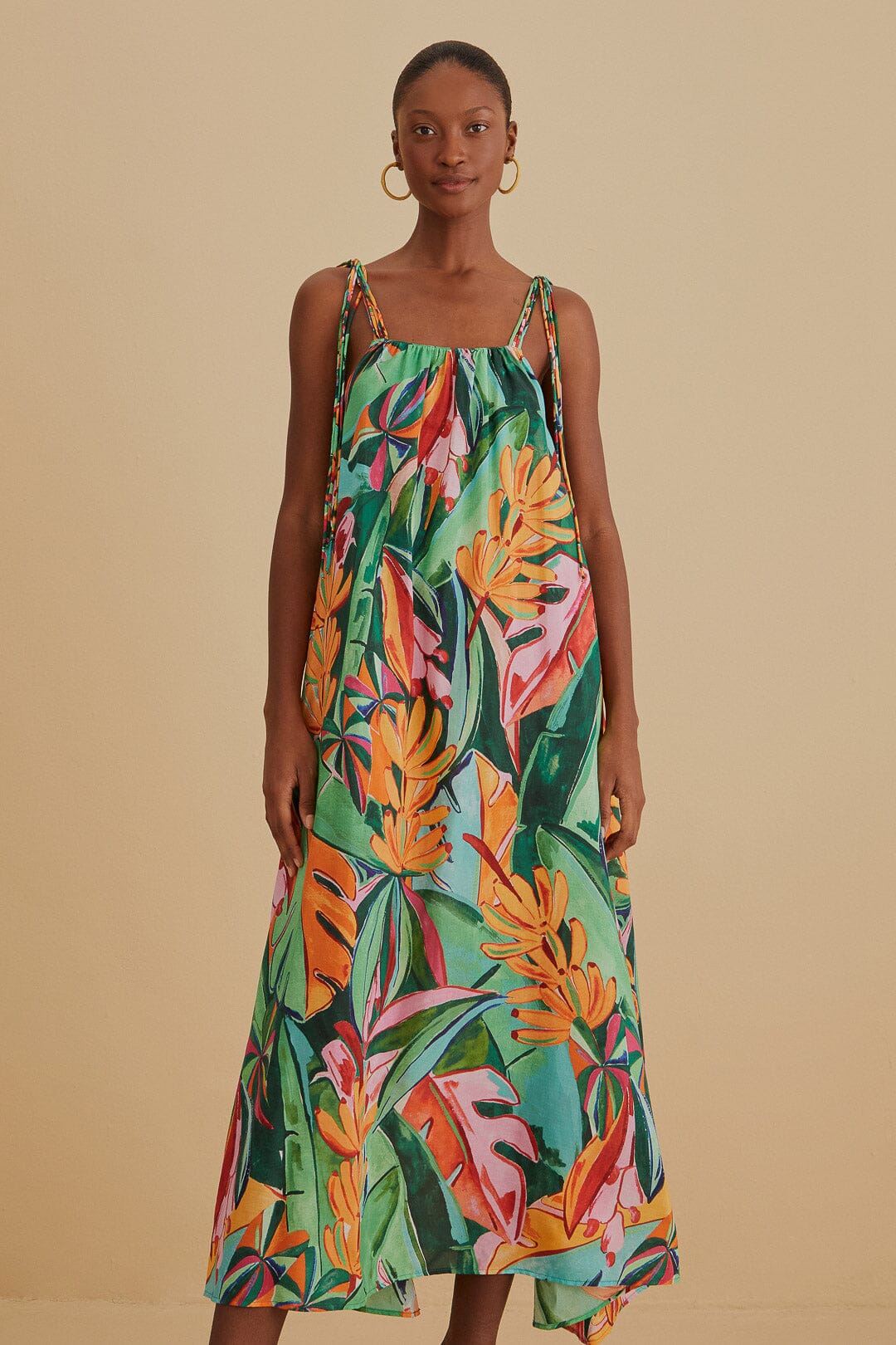 Multicolor Banana Foliage Sleeveless Midi Dress