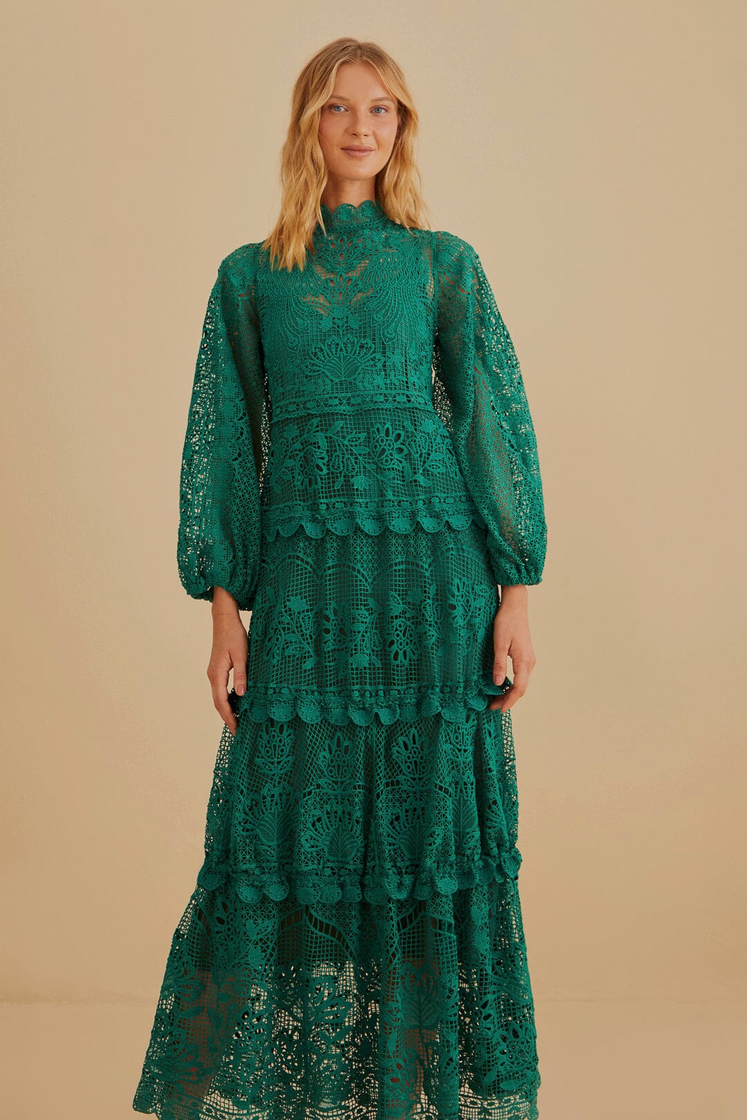 Dark green sale lace maxi dress