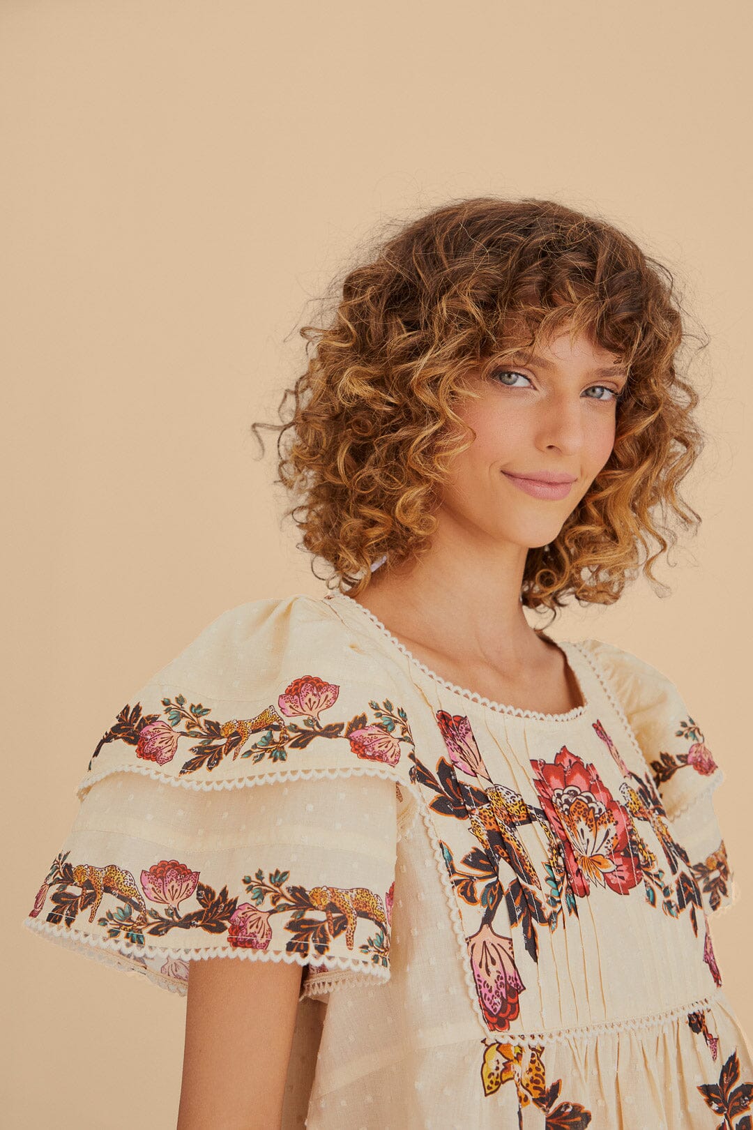 Blouse Fleurs Léopard Sable