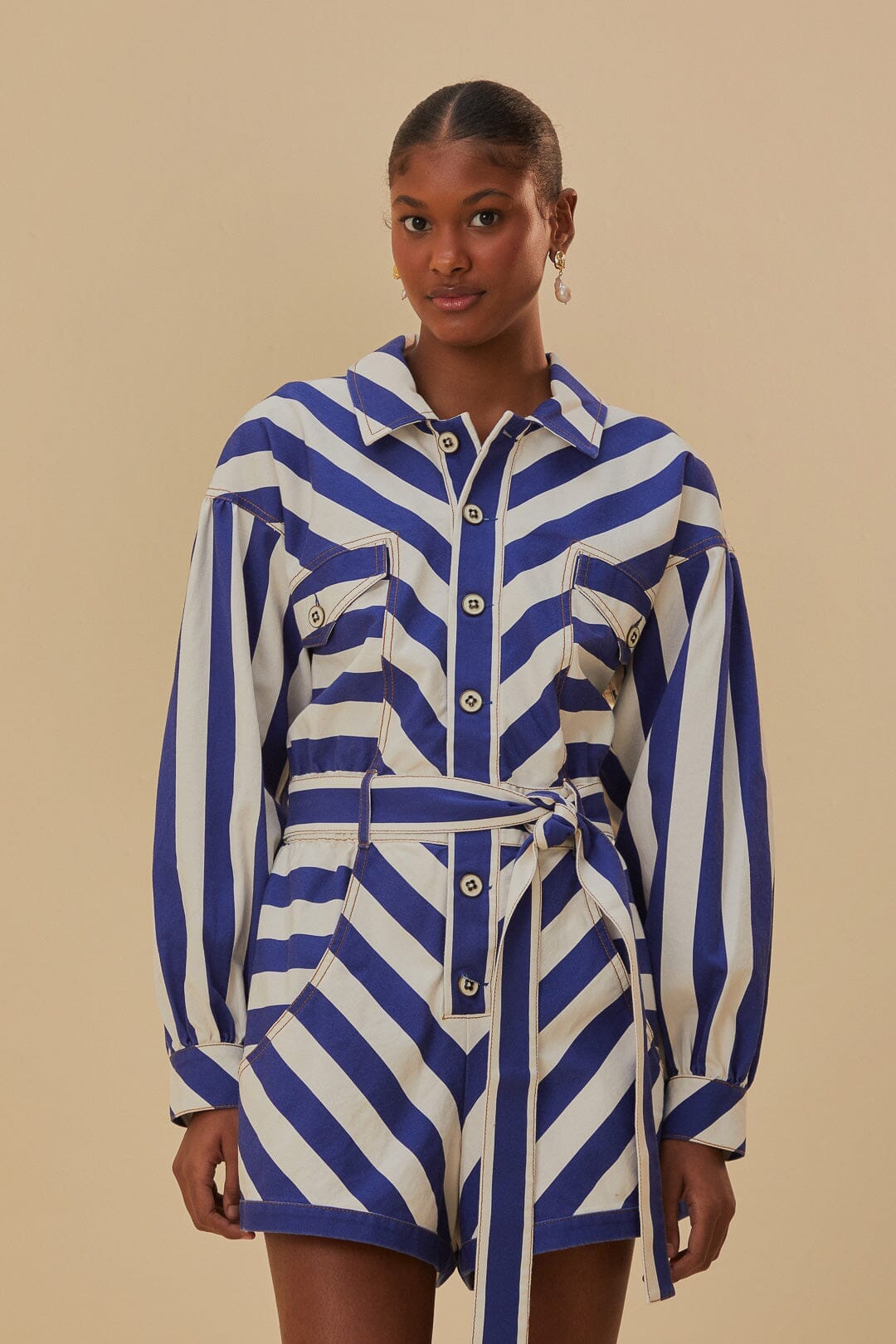 blue and white striped romper dress Princess Polly Women's Yumiko Stripe Sleeveless Romper - Blue