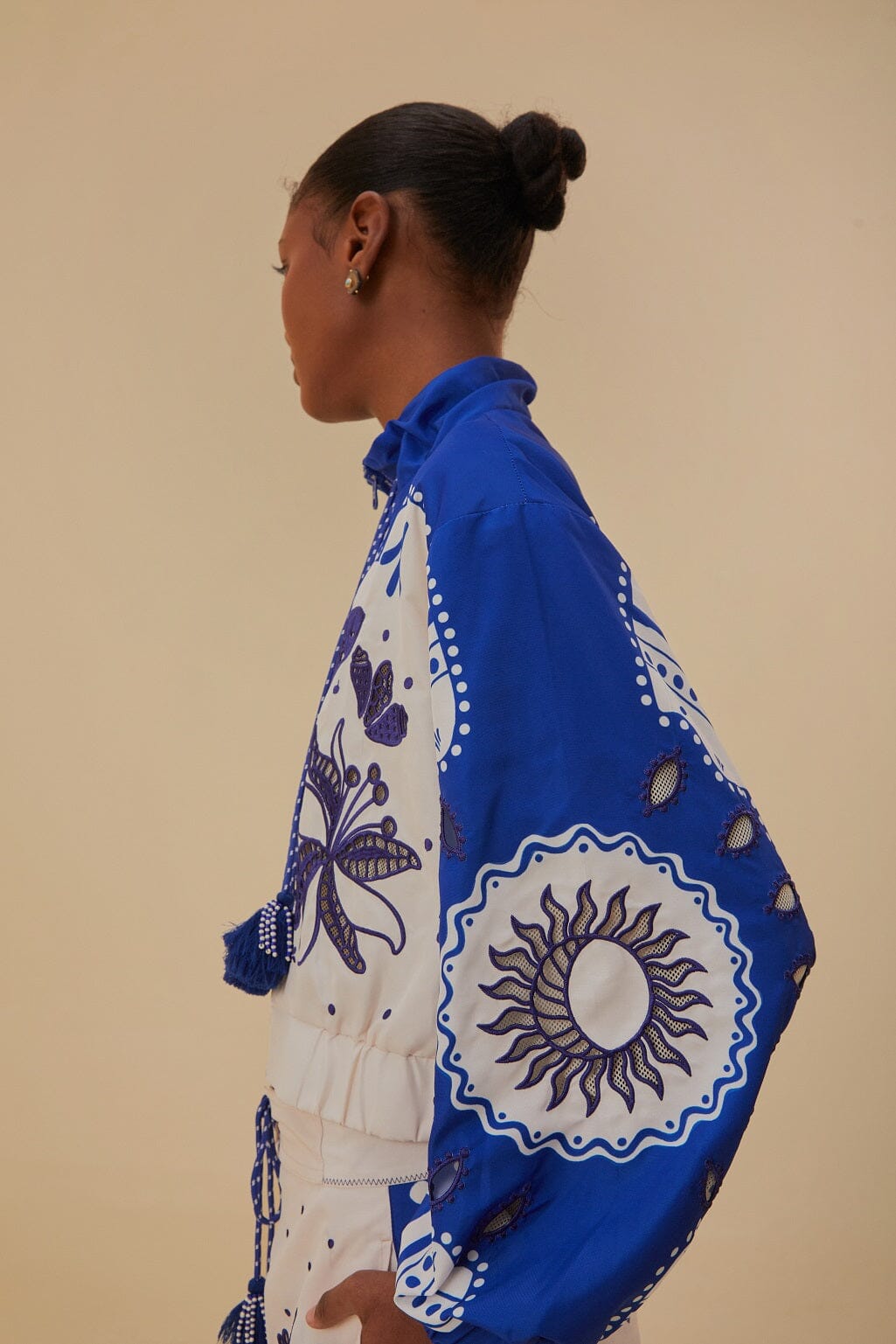 Blue Artisanal Embroidered Windbreaker