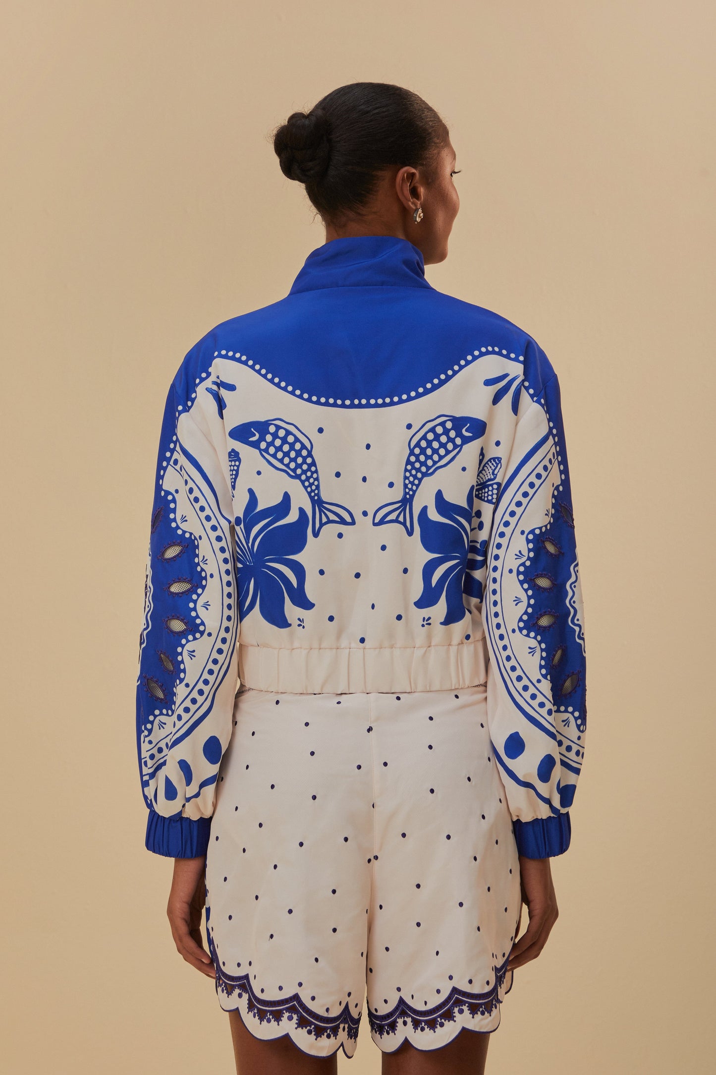 Blue Artisanal Embroidered Windbreaker