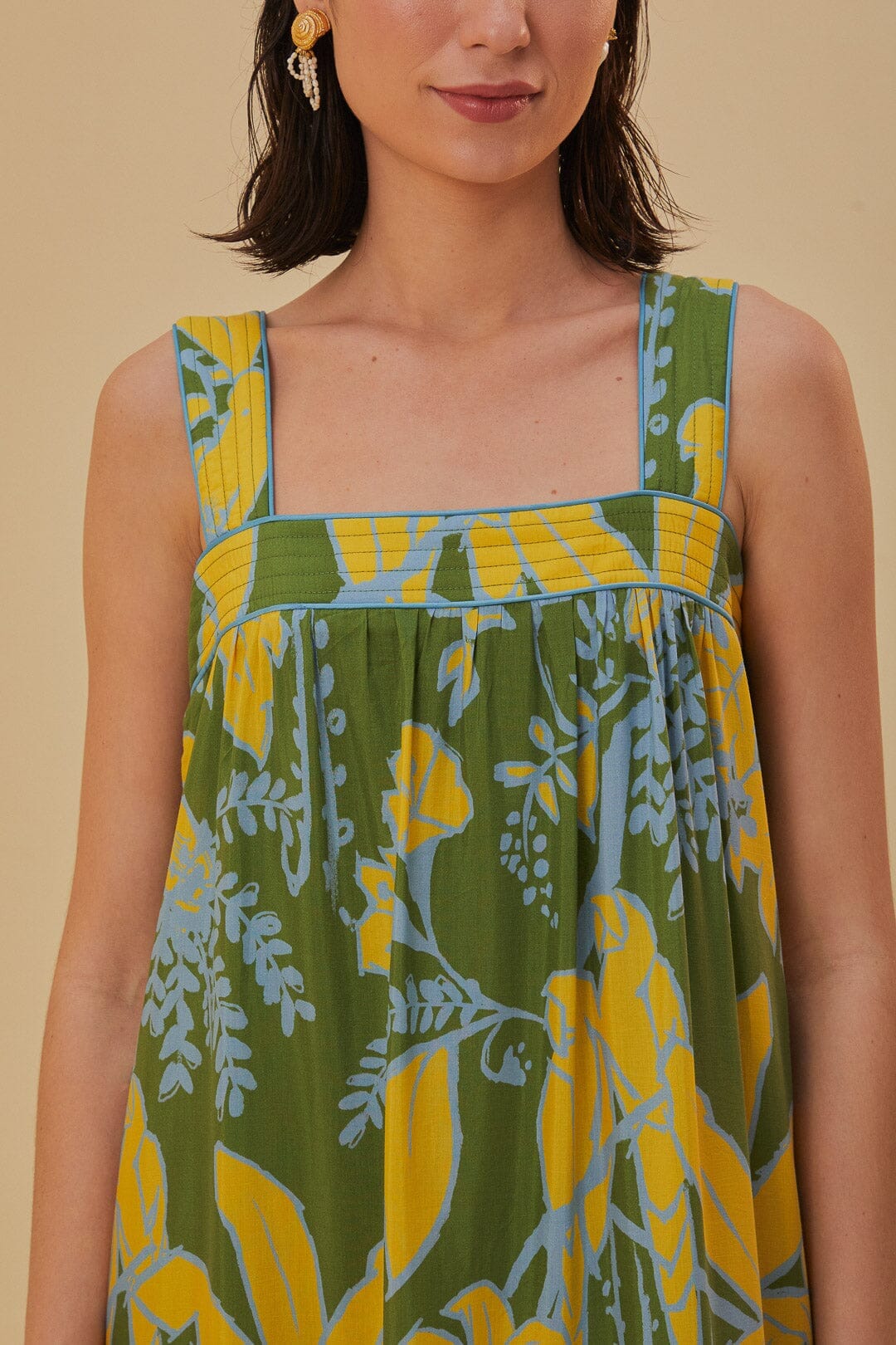 Green Foliage Sketch Sleeveless Maxi Dress FARM Rio Green Foliage Sketch Sleeveless Maxi Dress FARM Rio