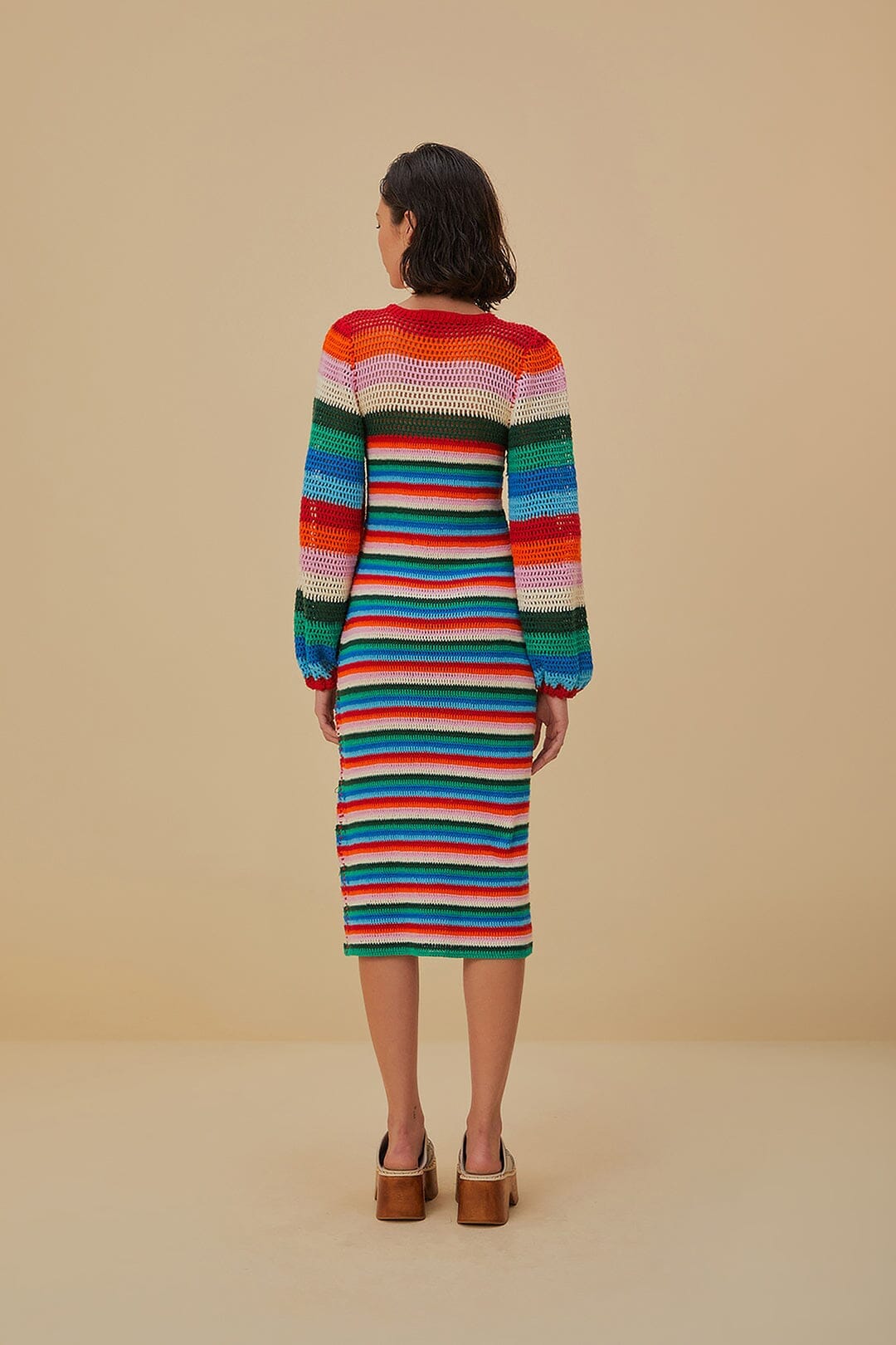 Colorful Stripes Crochet Midi Dress FARM Rio Colorful Stripes Crochet Midi Dress FARM Rio