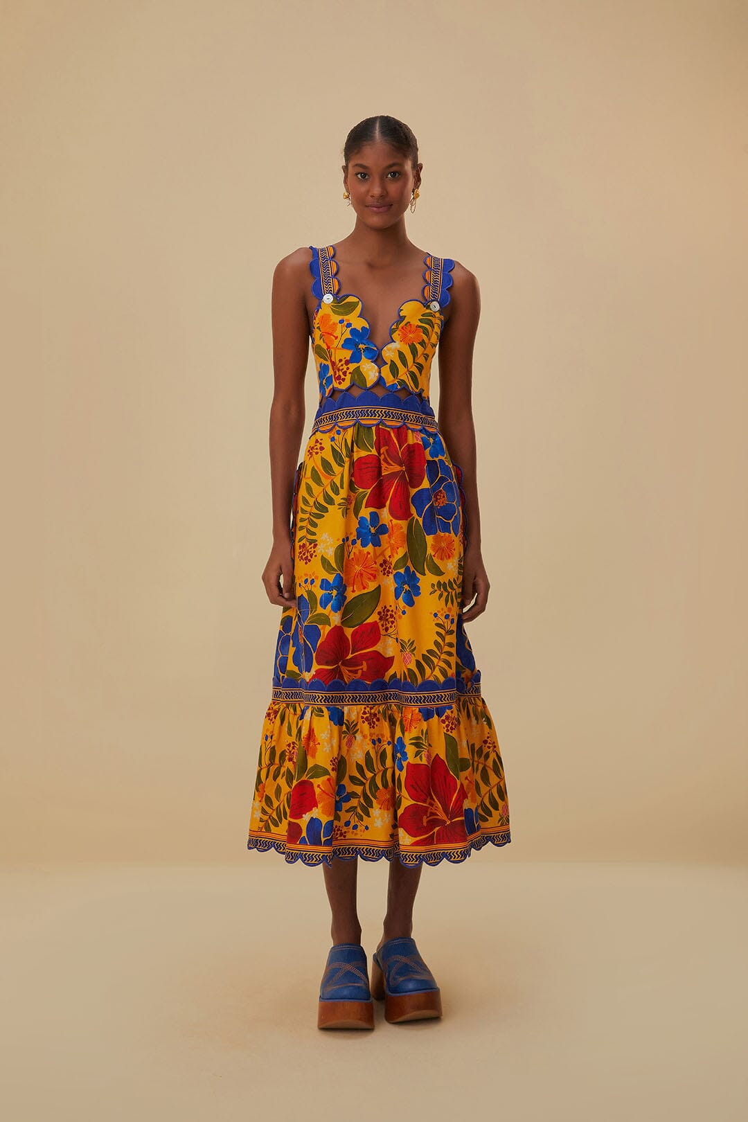 Yellow Floral Yard Lenzing™ Ecovero™ Euroflax™ Midi Dress – FARM Rio