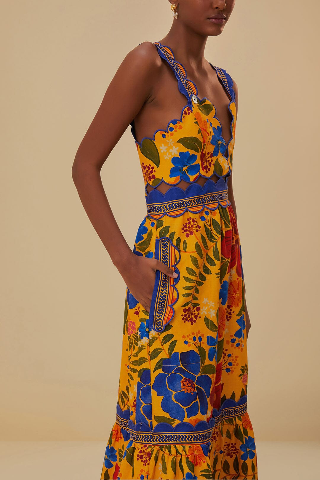 Yellow Floral Yard Midi Dress FARM Rio Yellow Floral Yard Midi Dress FARM Rio