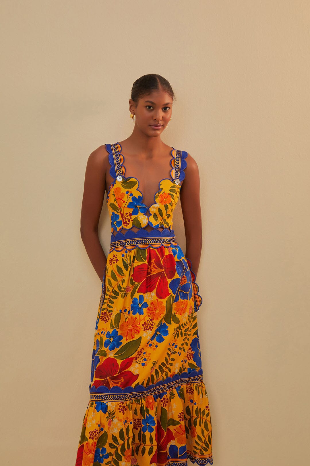 Yellow Floral Yard Lenzing Ecovero Euroflax Midi Dress FARM Rio Yellow Floral Yard Lenzing Ecovero Euroflax Midi Dress FARM Rio