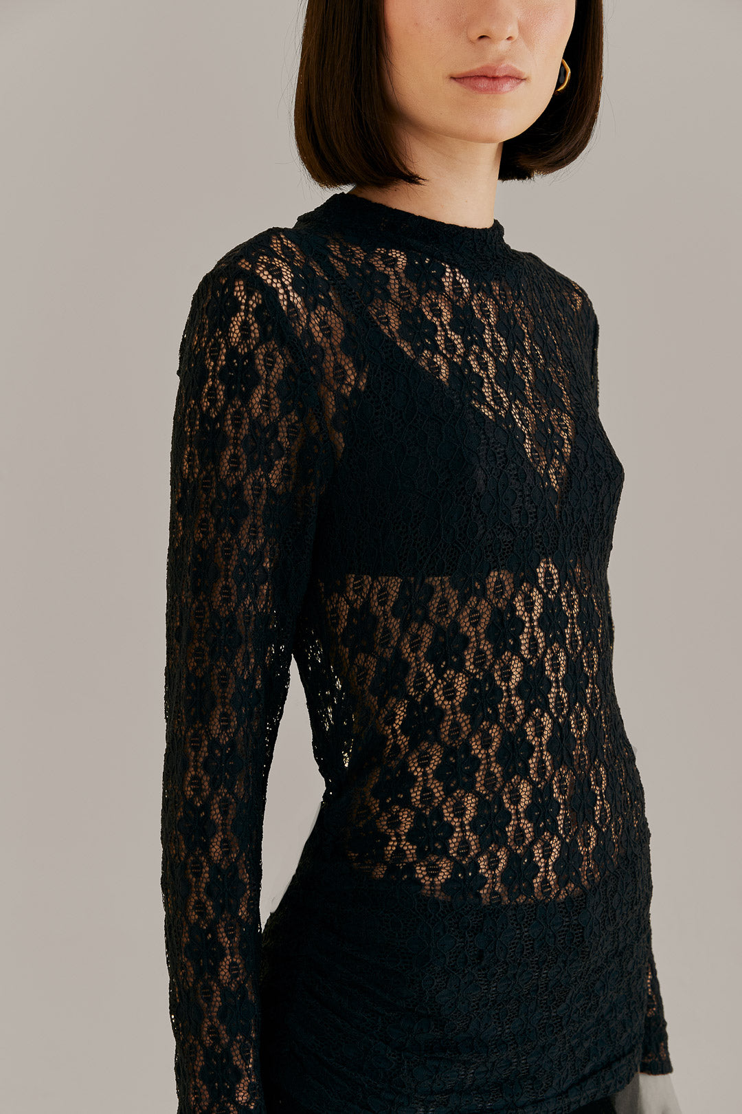 Black Lace Long Sleeve Blouse