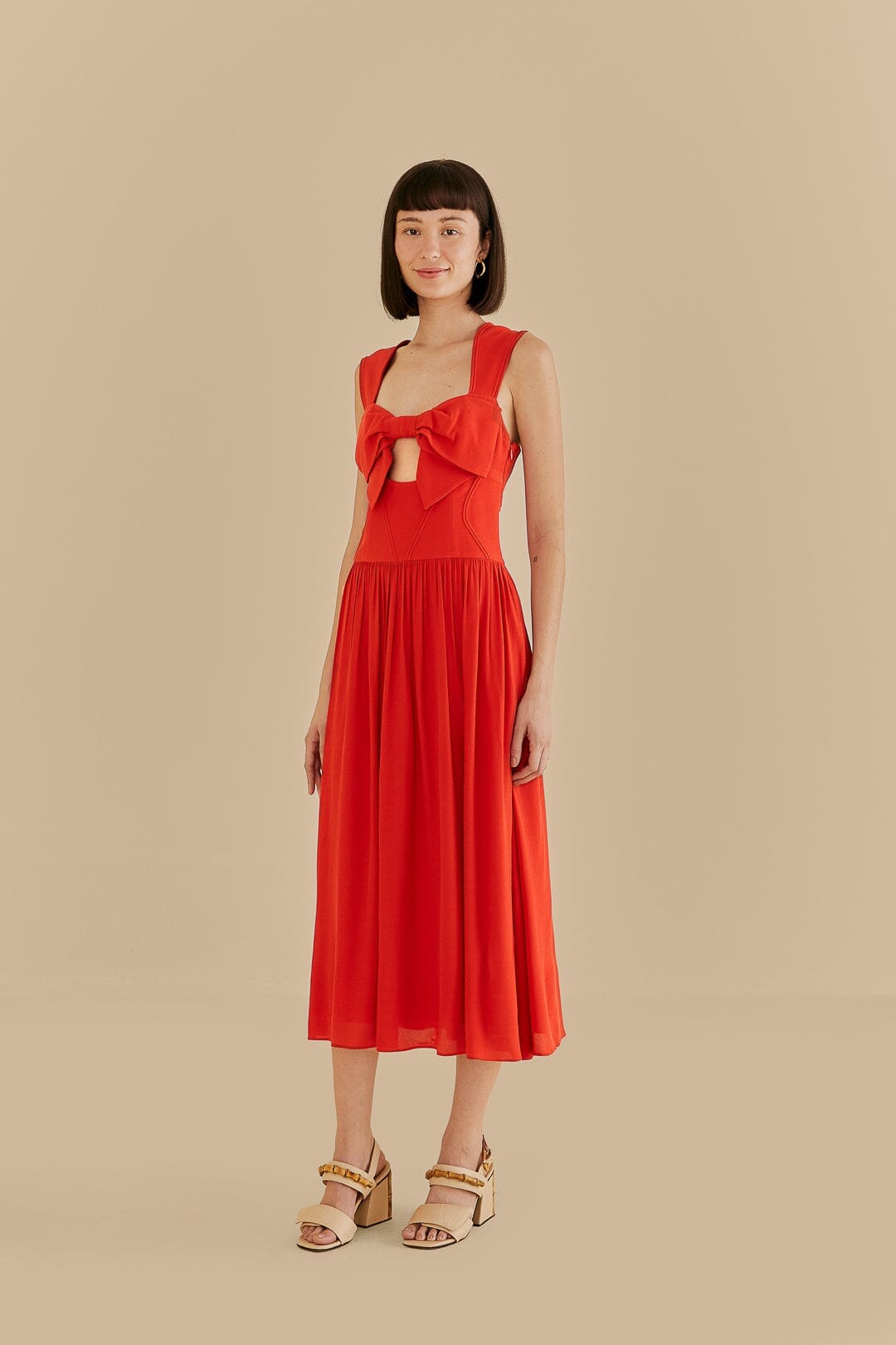 Red Bow Sleeveless Midi Dress FARM Rio