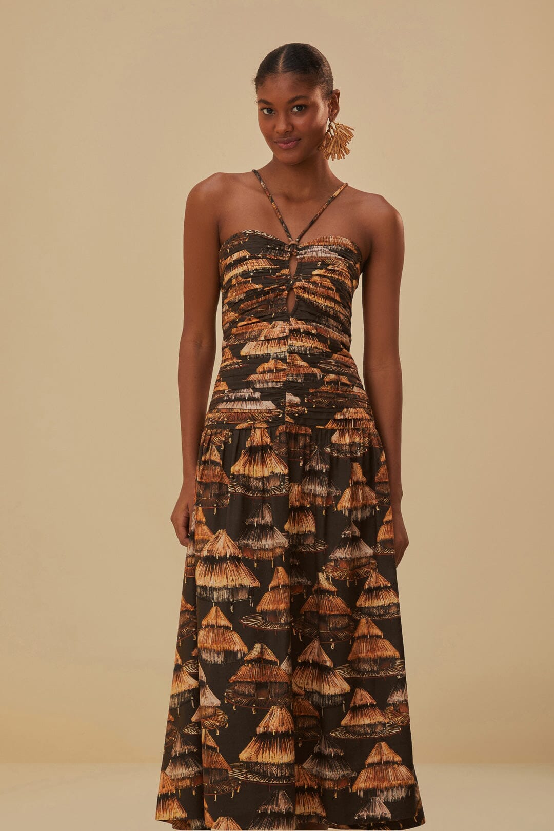Brown Shuhu Maxi Dress Sleeveless FARM Rio Brown Shuhu Maxi Dress Sleeveless FARM Rio