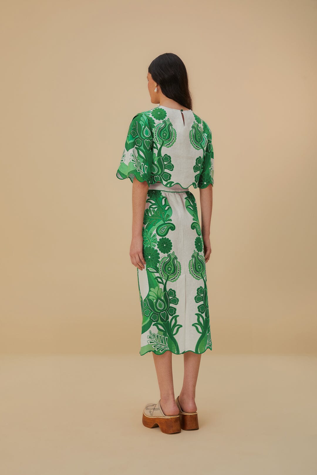 Green Color Festival Midi Skirt FARM Rio Green Color Festival Midi Skirt FARM Rio